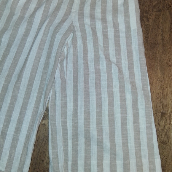 H&M White & Tan Linen Blend Stripe Cropped Wide Leg Pants 8 - Picture 4 of 7